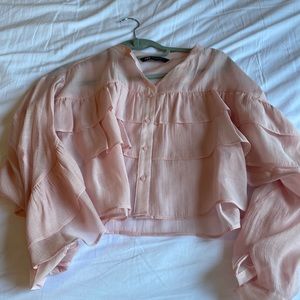 Flowy pink ruffle zara top